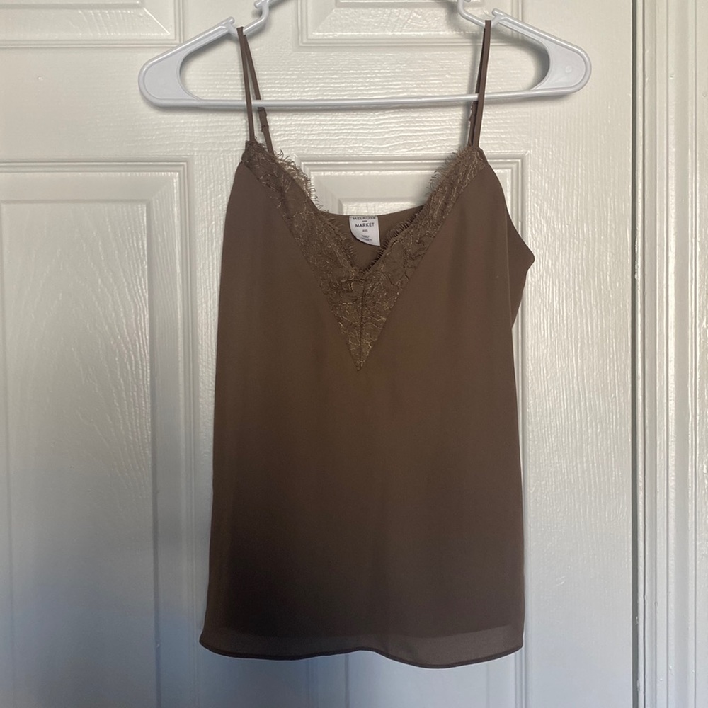 Silky lace brown tank